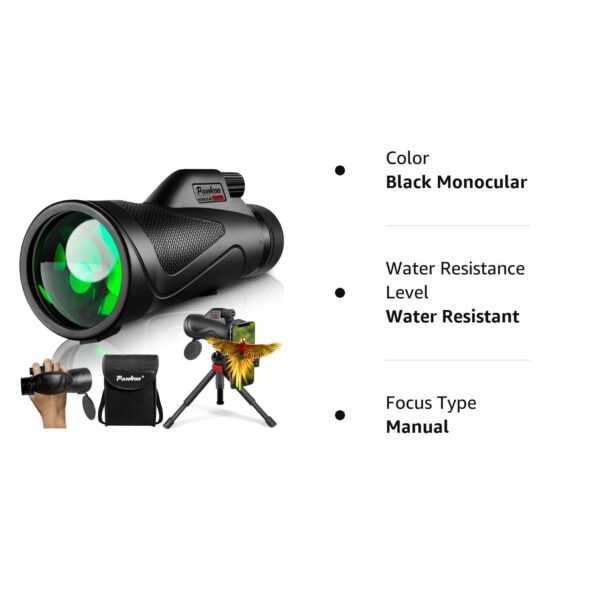 Pankoo Monocular 12x60 Alta Potencia con Trípode, Adaptadores Portátiles y Soporte para Smartphone - Observación para Adultos con Prismas BAK4 y Lentes FMC de Alta Definición