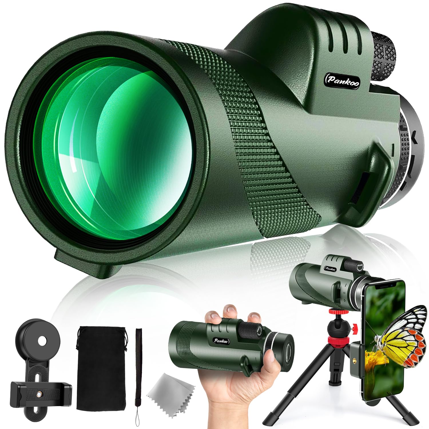 40X60 Monocular Telescope, High Power Monocular for Adults with Phone Adapter& Tripod& Hand Strap, Low Night Vision Monocular, Equipped with BAK4 Prism for Bird Watching and Traveling Concert